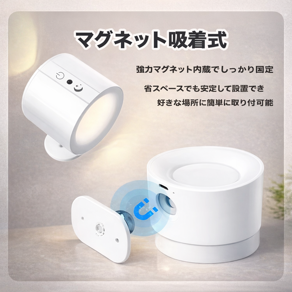 360度回転式 LED ウォールライト タッチ&リモコン操作 3色調光 マグネット着脱式