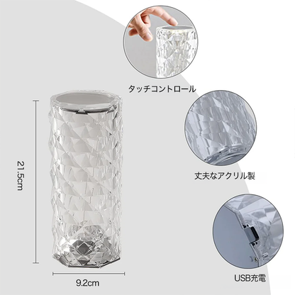 クリスタルローズ テーブルランプ ～リモコン＆タッチ操作・USB充電式LEDライト～