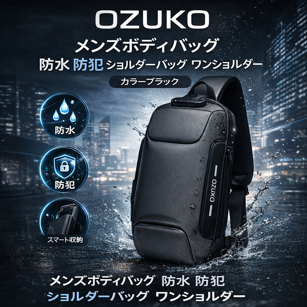 OZUKO メンズボディバッグ 防水 防犯 ショルダーバッグ ワンショルダー